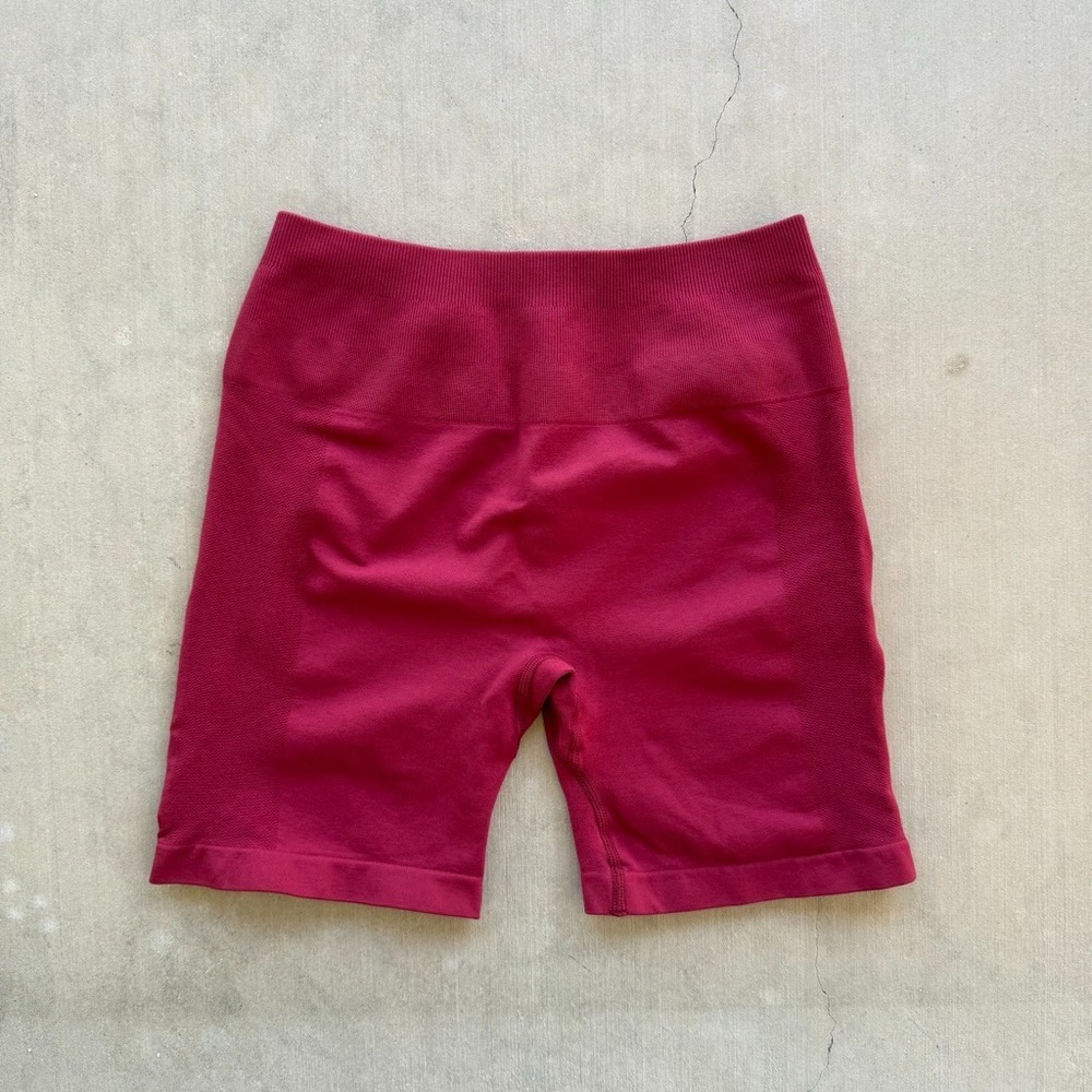 AUROLA Womens Small Red Seamless Biker Shorts High Waist Workout Gym Yoga